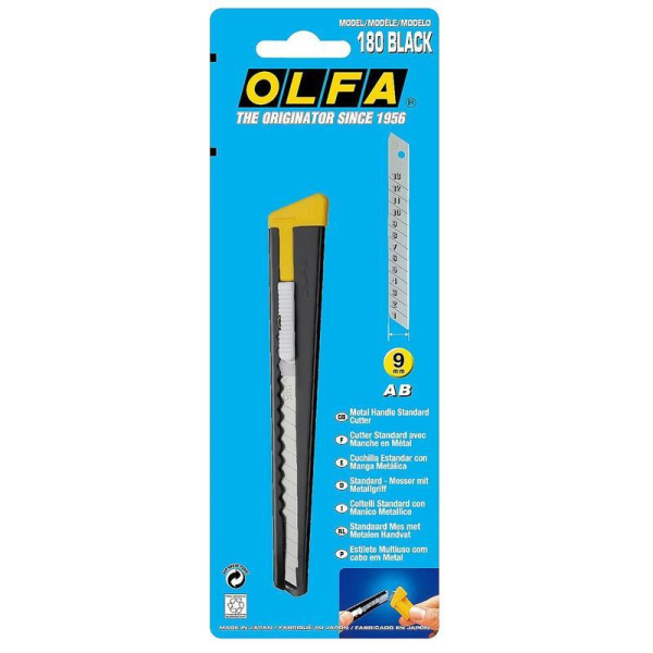 Нож канцелярский Olfa OL-180-Black с металлическим корпусом (ширина лезвия 9 мм)