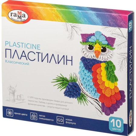 Пластилин Гамма Классический 10 цветов 200 г со стеком Пластилин Гамма Классический 10 цветов 200 г со стеком