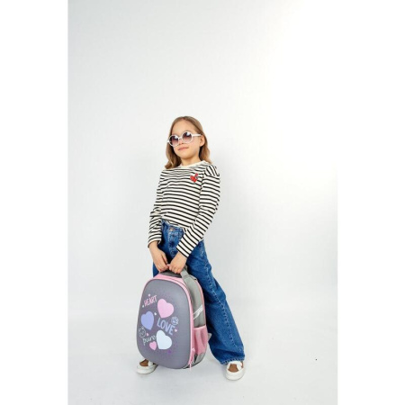 Ранец №1 School Easy Heart анатомический серый с двумя отделениями