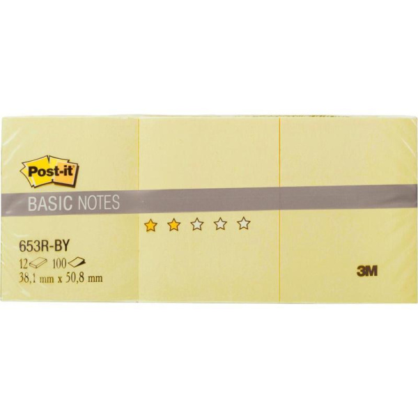 Стикеры Post-it 38x51 мм желтые пастельные 12 блоков по 100 листов