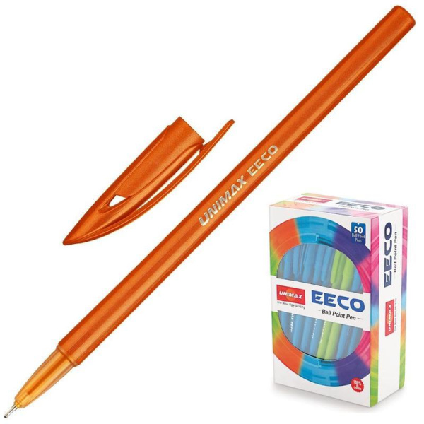 Ручка шариковая одноразовая неавтоматическая масляная Unimax EECO синяя (толщина  линии 0.5 мм)