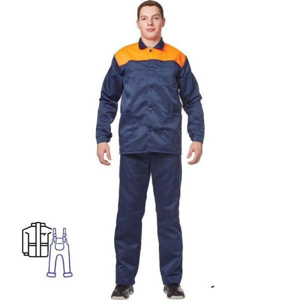 Костюм рабочий летний мужской л16-КПК синий/оранжевый (размер 52-54, рост 158-164)