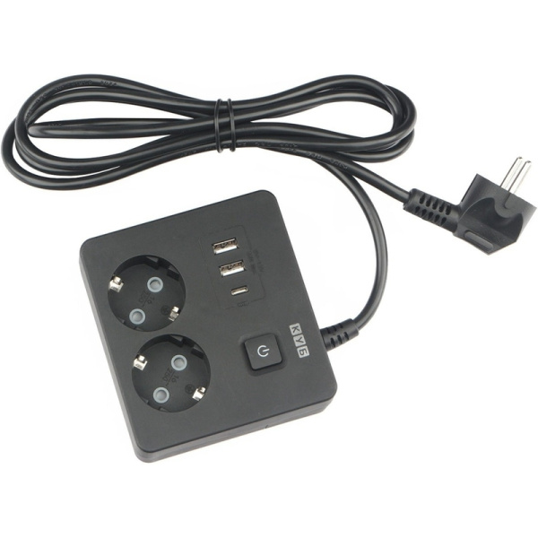 Удлинитель Power Cube 2 розетки USB 1,9 м с заземлением и выключателем  (PC-1B-2M)