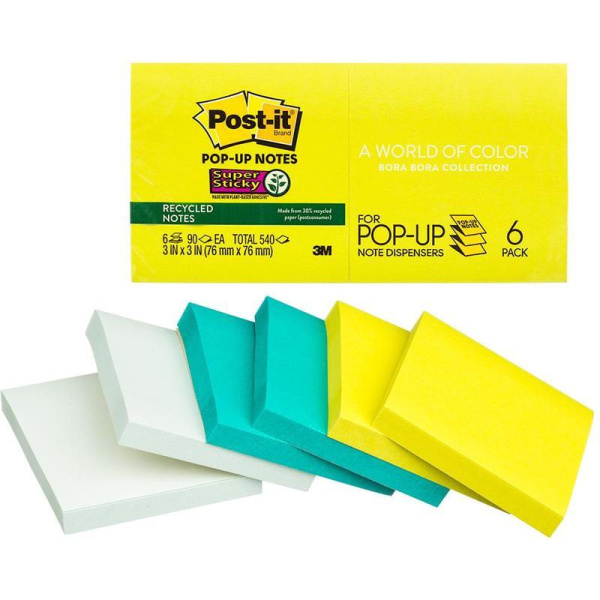 Стикеры Post-it Super Sticky 76x76 мм Z-сложения 3 цвета неоновые 6 блоков по 90 листов