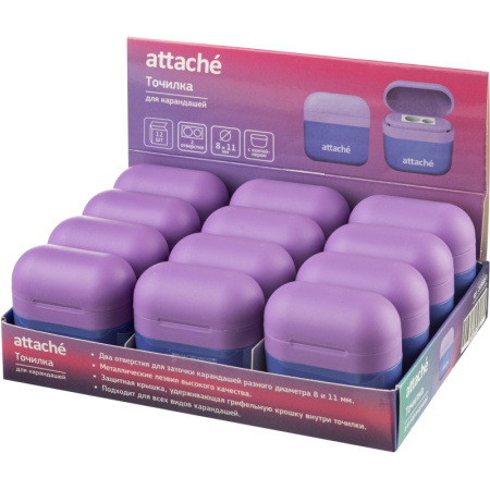 Точилка для карандашей Attache с контейнером пластиковая фиолетовая Точилка для карандашей Attache с контейнером пластиковая фиолетовая