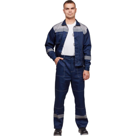 Костюм рабочий летний мужской л20-КБР с СОП синий/серый (размер 56-58, рост 158-164)