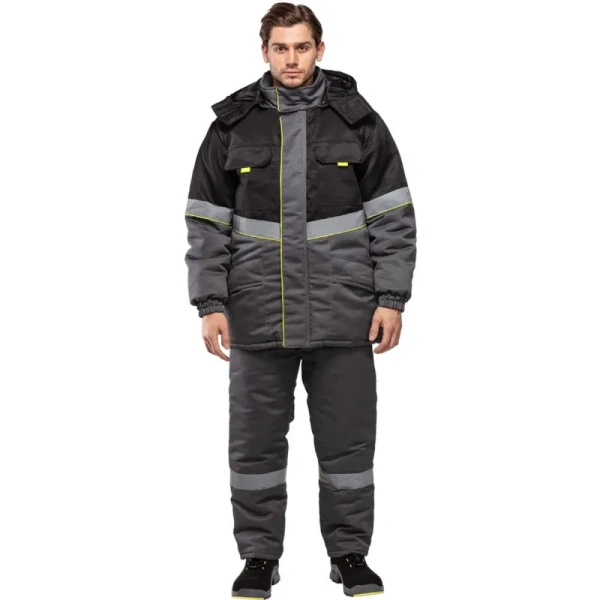 Куртка рабочая зимняя мужская з43-КУ с СОП серая/черная из ткани твил  (размер 68-70, рост 194-200)