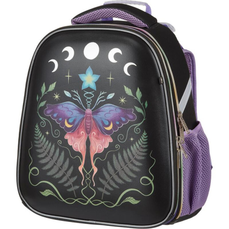 Ранец Комус Класс Сказочный лес анатомический черный с двумя отделениями