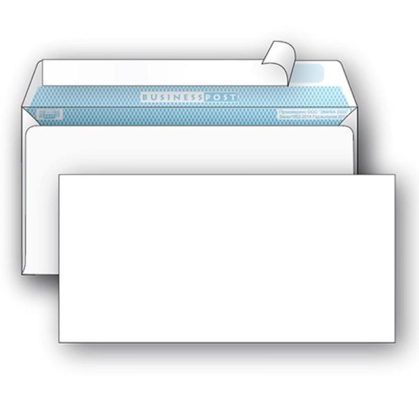 Конверт почтовый BusinessPost E65 (110x220 мм) белый удаляемая лента (50 штук в упаковке)