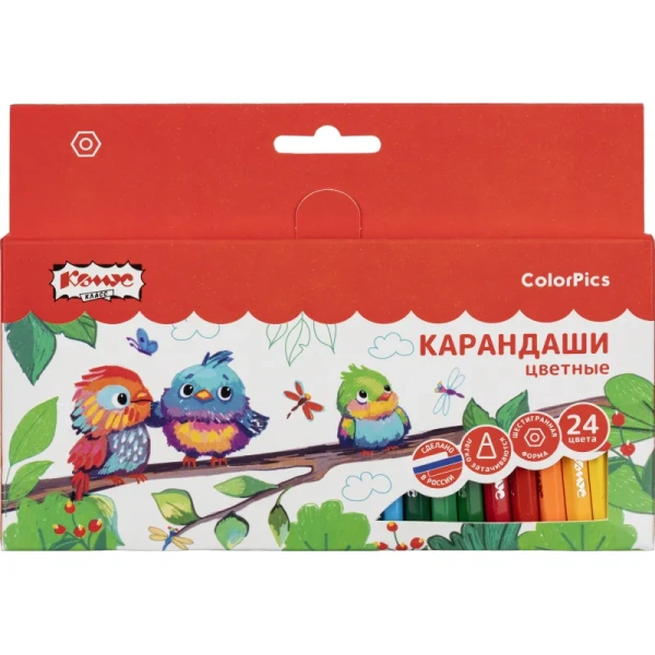 Карандаши цветные Комус Класс ColorPics 24 карандаша 24 цвета  шестигранные (укороченные)
