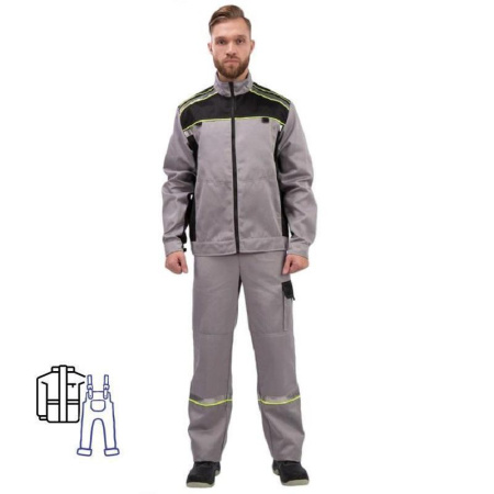 Костюм рабочий летний мужской л26-КПК с СОП серый/черный (размер 52-54, рост 182-188)