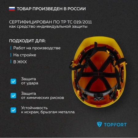 Каска защитная TOPFORT Универсал 304 желтая с храповым механизмом