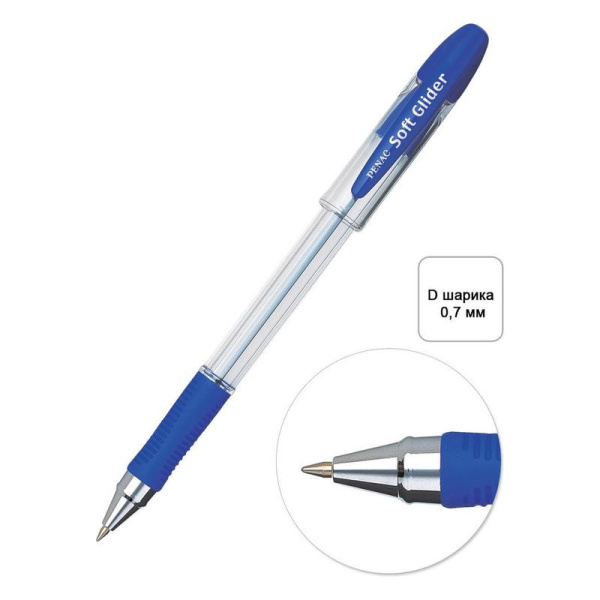 Ручка шариковая неавтоматическая Penac Soft Glider синяя (толщина линии  0.35 мм)