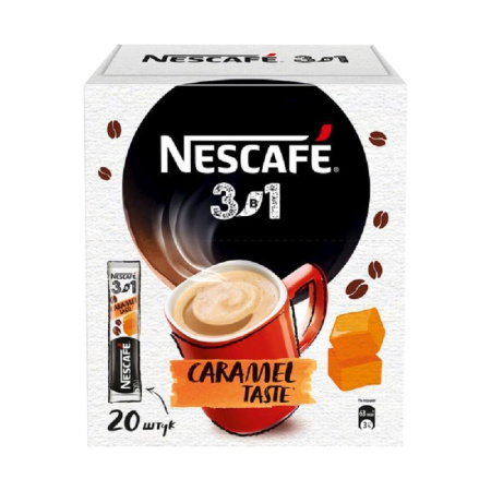 Кофе порционный растворимый Nescafe 3 в 1 карамельный 20 пакетиков по 14.5 г