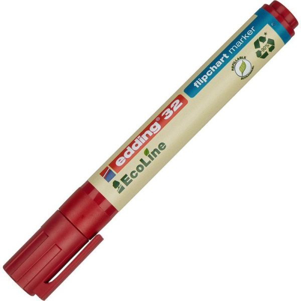 Маркер для бумаги для флипчартов Edding 32/2 Ecoline красный (толщина линии 1-5 мм) скошенный наконечник