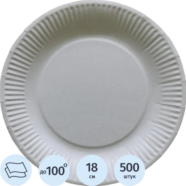 Тарелка одноразовая бумажная Эконом 180 мм белая (500 штук в упаковке) Тарелка одноразовая бумажная Эконом 180 мм белая (500 штук в упаковке)