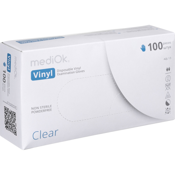 Перчатки медицинские смотровые виниловые MediOk нестерильные   неопудренные размер XL (9-10) бесцветные (50 пар/100 штук в упаковке)