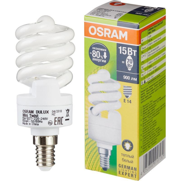 Лампа энергосберегающая Osram DST MTW 15W/827 220-240В E14 (4052899916180)