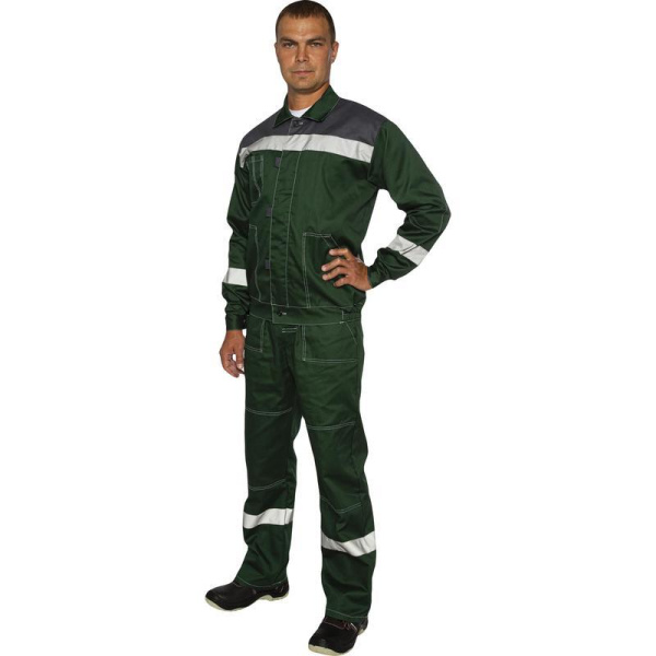 Костюм рабочий летний мужской л20-КПК зеленый/серый с СОП (размер 44-46, рост 158-164)