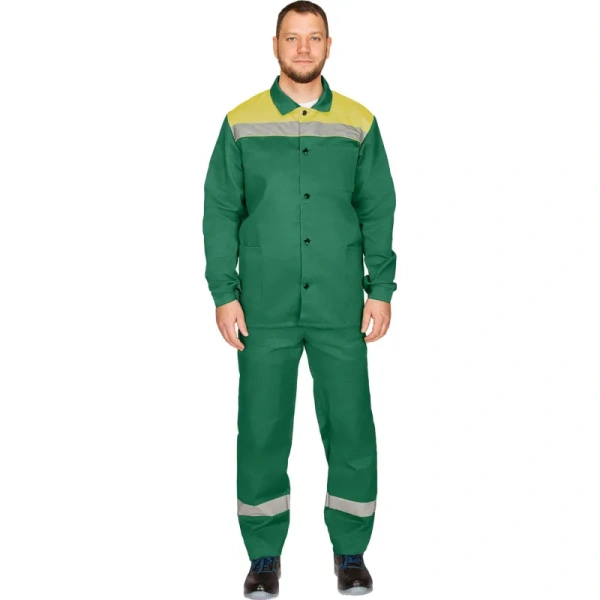 Костюм рабочий летний мужской л16-КПК с СОП зеленый/желтый (размер  64-66, рост 170-176)