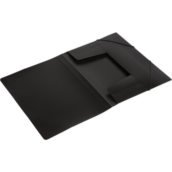 Папка на резинках Комус Шелк А4 15 мм пластиковая до 150 листов черная (толщина обложки 0.5 мм)