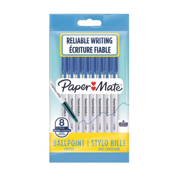 Ручка шариковая неавтоматическая Paper Mate 045 синяя (толщина линии 1  мм, 8 штук в наборе)