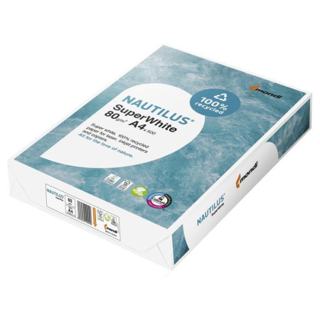 Бумага для офисной техники Nautilus Super White Recycled (А4, марка A+, 80 г/кв.м, 500 листов)