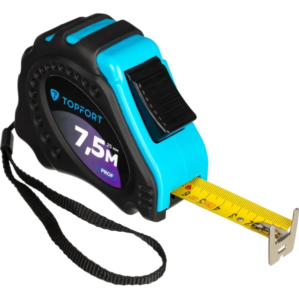 Рулетка строительная TOPFORT Prof 7.5 м х 25 мм с автостопом в  прорезиненном корпусе (1990403)