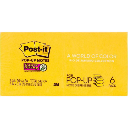 Стикеры Post-it Super Sticky 76x76 мм Z-сложения 3 цвета неоновые 6 блоков по 90 листов