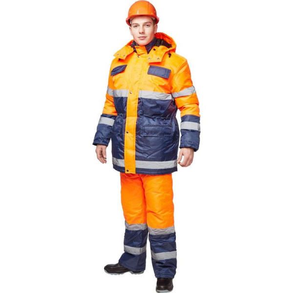 Костюм сигнальный рабочий зимний мужской Спектр-2-КПК с СОП куртка и  полукомбинезон (размер 64-66, рост 182-188)