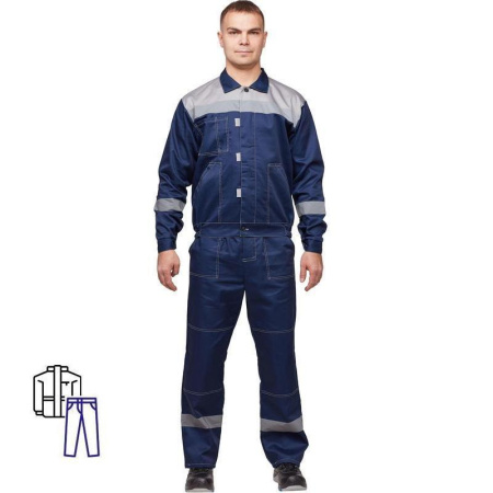 Костюм рабочий летний мужской л20-КБР с СОП синий/серый (размер 56-58, рост 158-164)