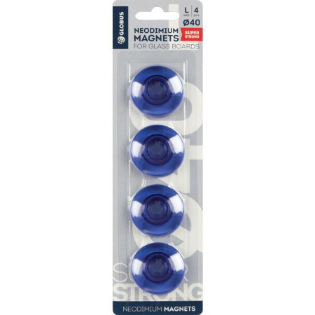 Магниты для досок (диаметр 40 мм, 4 штуки в упаковке) для стеклянных досок прозрачный синий Глобус