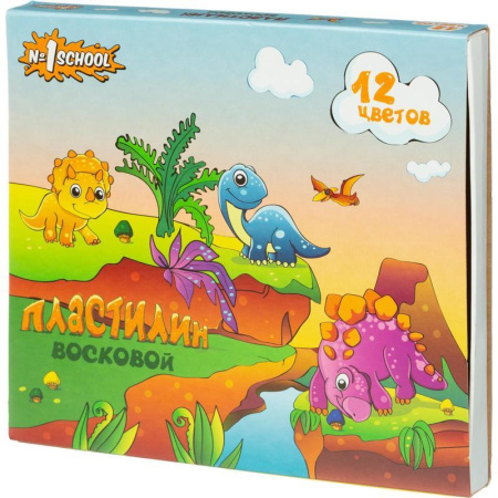 Пластилин восковой №1 School Дино 12 цветов 180 г со стеком