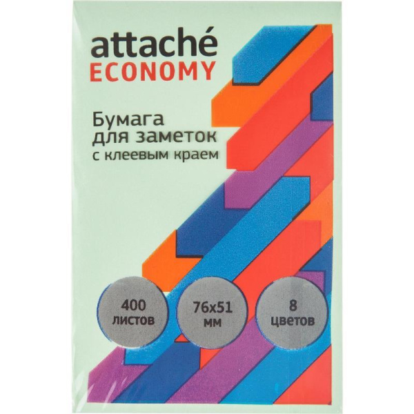 Стикеры Attache Economy 76x51 мм 8 цветов (1 блок, 400 листов)