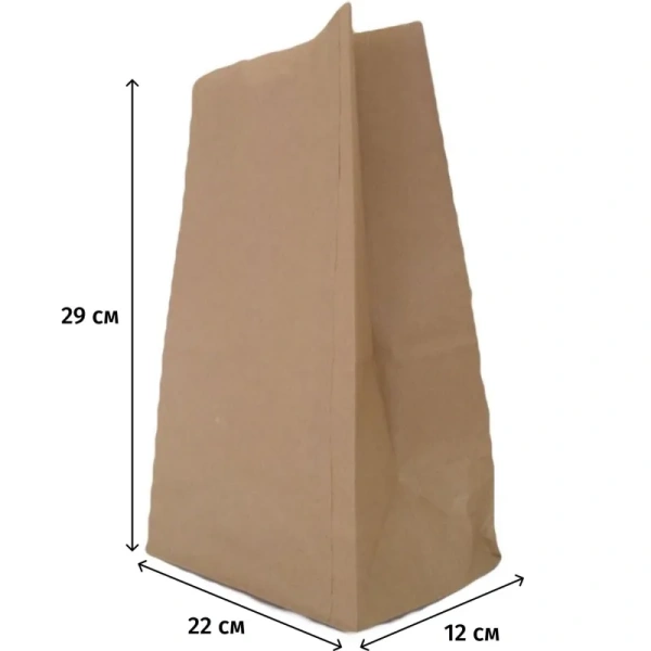 Крафт-пакет бумажный коричневый 22x12х29 см 50 г/кв.м био (1000 штук в   упаковке)
