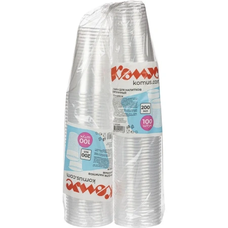 Стакан одноразовый пластиковый 200 мл прозрачный 100 штук в упаковке Комус Стандарт Стакан одноразовый пластиковый 200 мл прозрачный 100 штук в упаковке Комус Стандарт