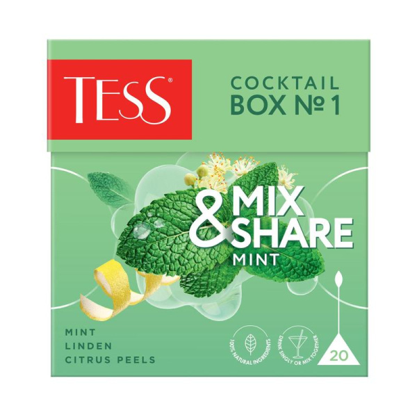 Чай Tess Коктейль Бокс № 1 Мята травяной 20 пакетиков-пирамидок