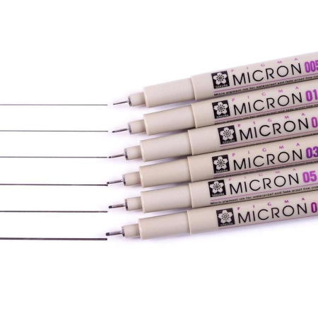 Линеры Pigma Micron черные 6 штук (толщина линии 0.20, 0.25, 0.30, 0.35, 0.45, 0.50 мм)