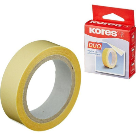 Клейкая лента канцелярская Kores двухсторонняя прозрачная 15 мм x 5 м