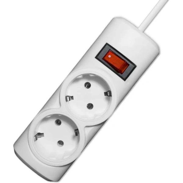 Сетевой фильтр Progix PG230 на 2 розетки 2 метра с заземлением и  выключателем белый