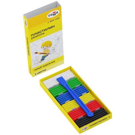 Пластилин классический Гамма Юный художник 6 цветов 84 г со стеком Пластилин классический Гамма Юный художник 6 цветов 84 г со стеком