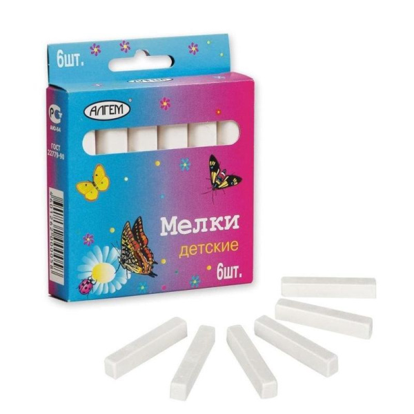 Мел белый (средней твердости, 6 штук, 12г)