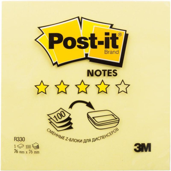 Стикеры Post-it 76x76 мм Z-сложения желтые пастельные 100 листов