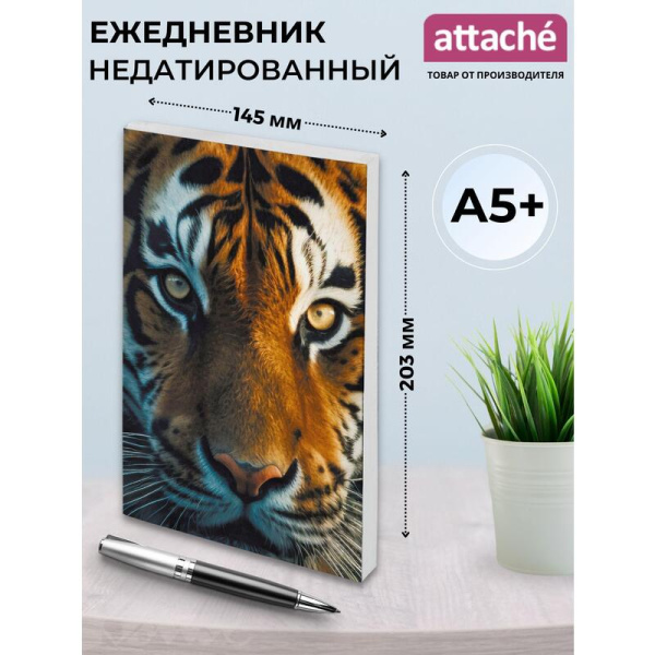 Ежедневник недатированный Attache Economy Взгляд тигра7БЦ Soft Touch А5  128 листов