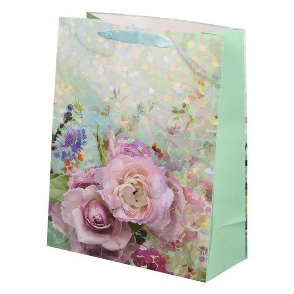 Пакет подарочный Цветы Акварель (23x18х10 см)