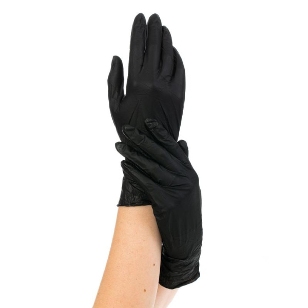 Перчатки медицинские смотровые нитриловые NitriMax нестерильные  неопудренные размер M (7-8) черные (100 штук в упаковке)