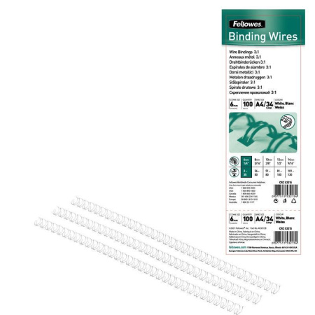 Пружины для переплета металлические Fellowes 6 мм белые (100 штук в упаковке)