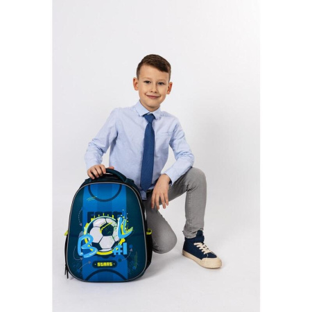 Ранец №1 School Easy Football анатомический синий с двумя отделениями