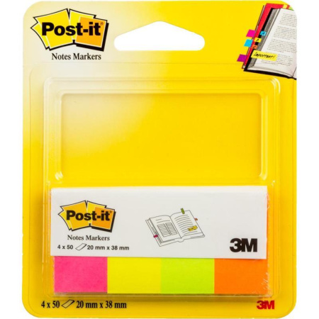 Клейкие закладки Post-it бумажные 4 цвета по 50 листов 20x38 мм Клейкие закладки Post-it бумажные 4 цвета по 50 листов 20x38 мм