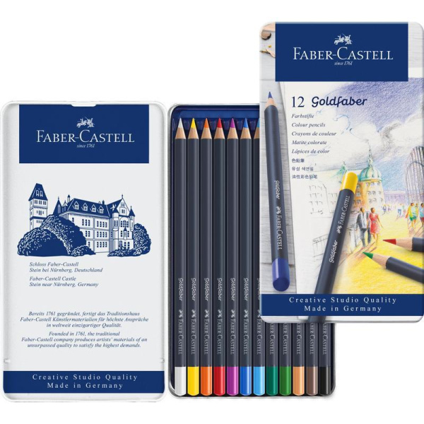 Карандаши цветные Faber-Castell Goldfaber 12 цветов в металлической упаковке